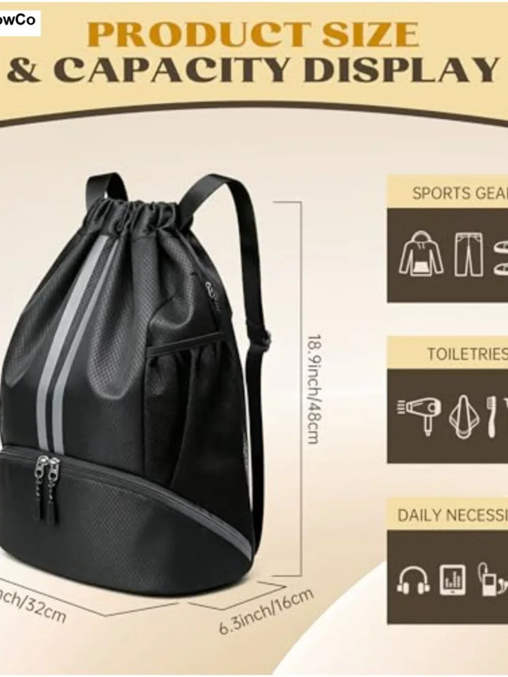 Drawstring Backpack Gym Bag with Shoe Compartment Polyester Sports Travel